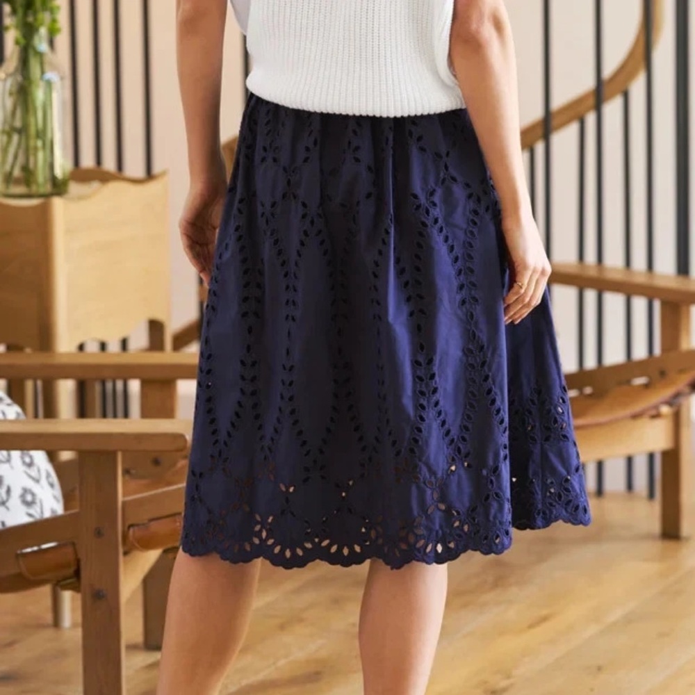 Frank & Eileen Grace Eyelet Midi Skirt In Navy Blue‎ Women's Size L - Picture 2 of 10
